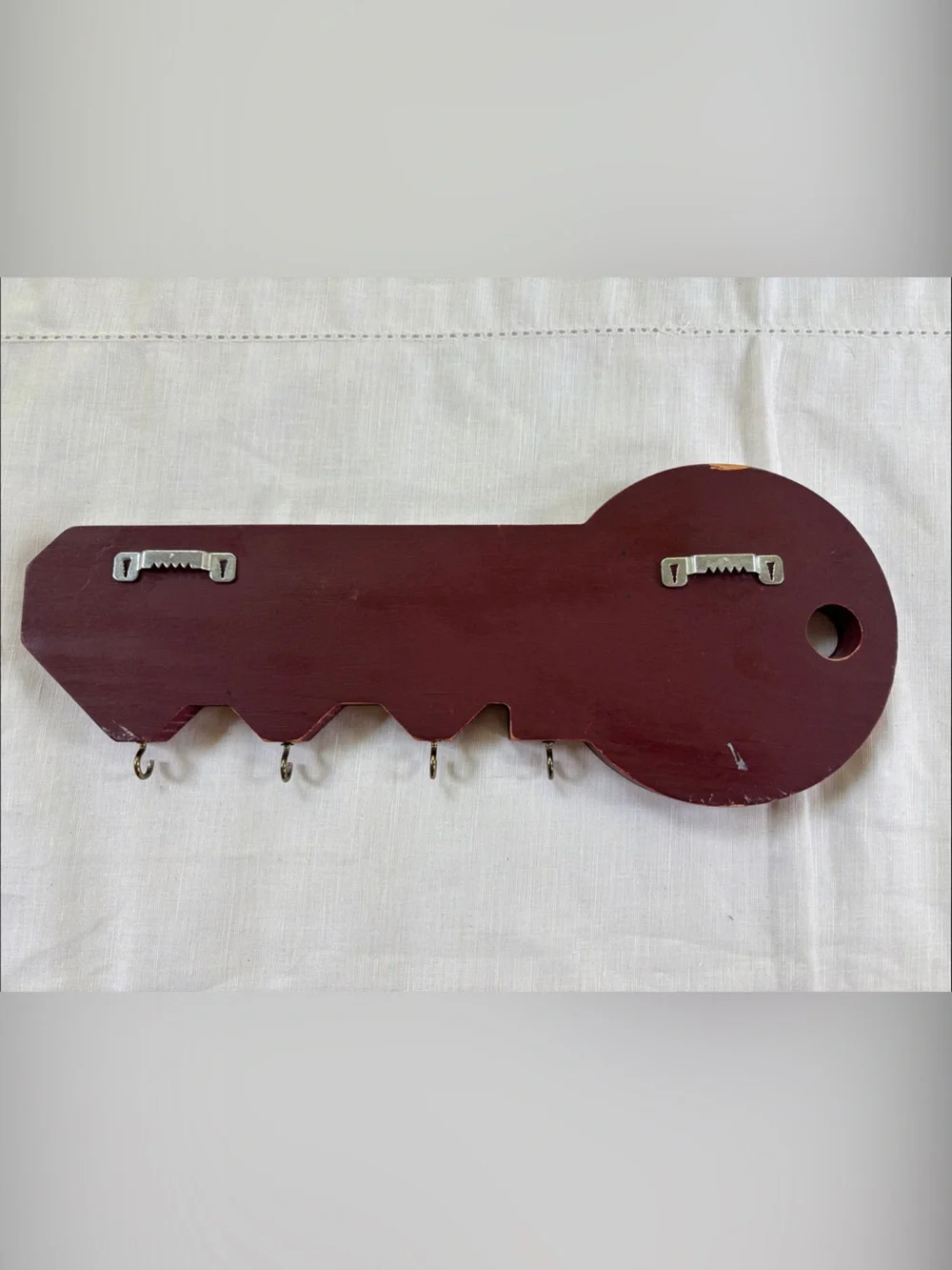 Vintage 1970s Wooden Wall Key Holder Burgundy